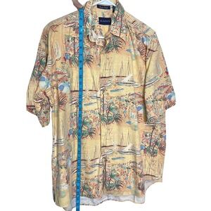 Gant Large Royal Pique Short Sleeve Button Down Hawaiian Beach Scenic Coastal